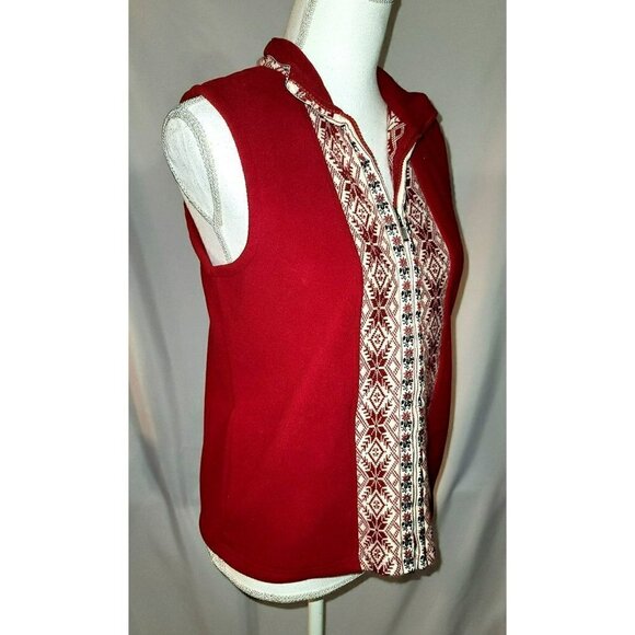 LL Bean Red Fair Isle Fleece Sweater Vest - Size Small - Picture 2 of 11